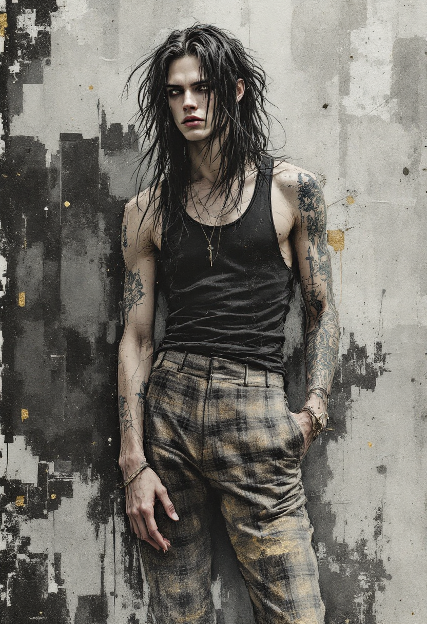 Gray/black plaid wool trousers
